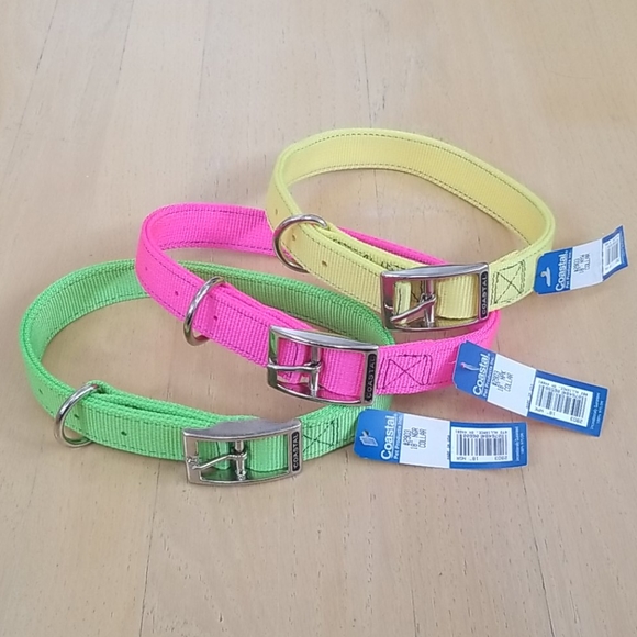 3 Coastal 18 Inch Dog Collars Pink Green Yellow - Picture 2 of 7